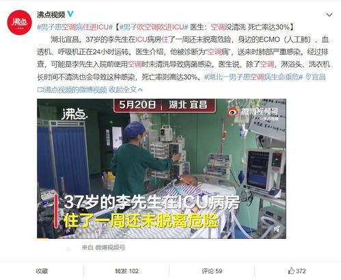 男子吹空調(diào)吹進(jìn)icu 空調(diào)長(zhǎng)期未清洗,病死率高達(dá)30