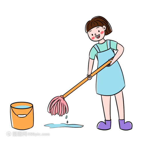 五一勞動節女生拖地打掃衛生元素